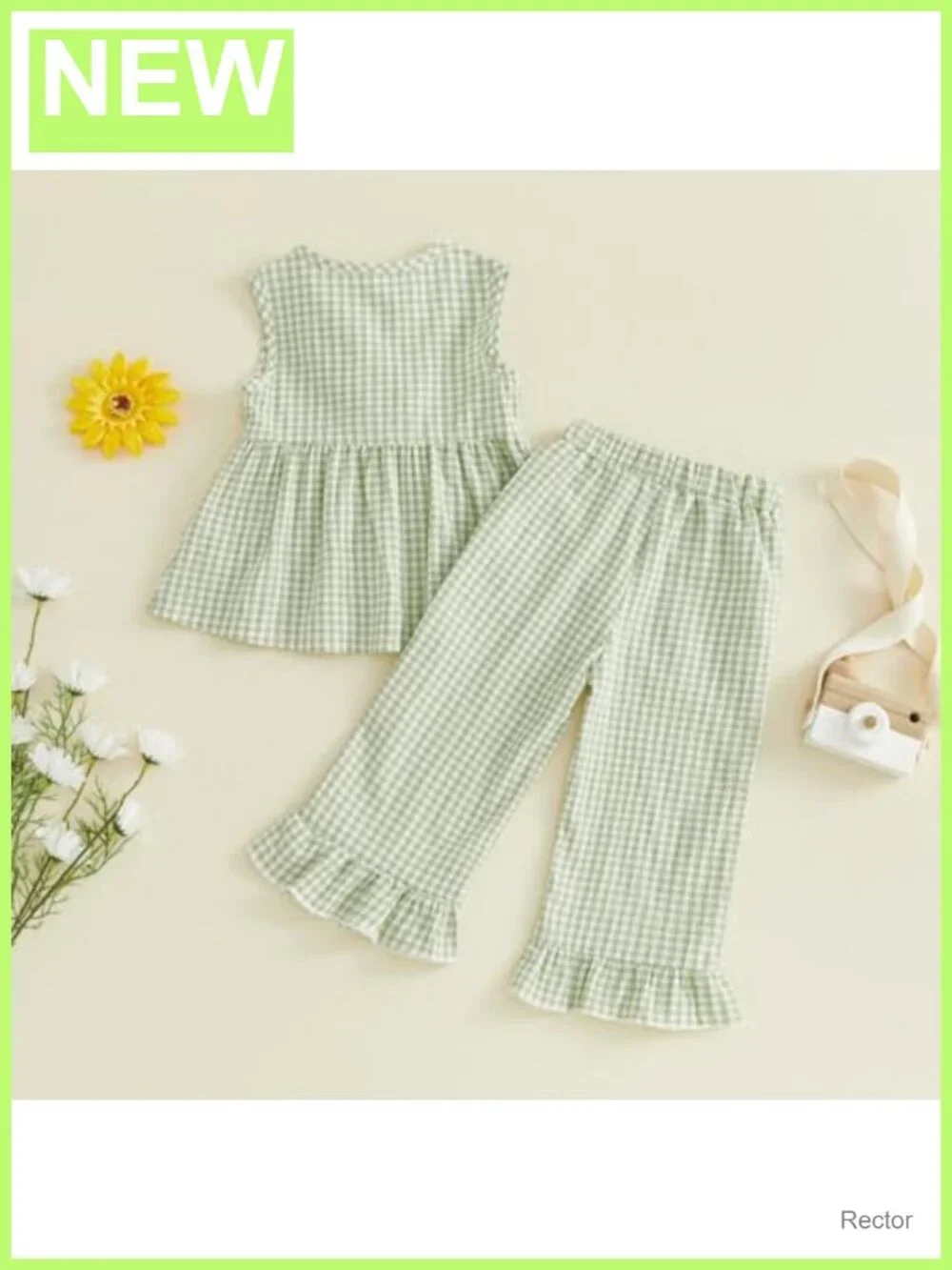 Toddler Girl Gingham Tank Top and Pants Set 2-Piece Sleeveless Outfit